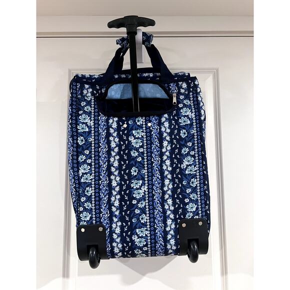 Women's Polyester Floral Rolling Tote Bag blue and white floral new - Picture 2 of 3